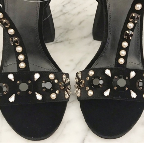 NIB Eloquii T-Strap 4" High Heeled Chucky Heel Velvet Beaded Shoes 10W - Picture 8 of 8